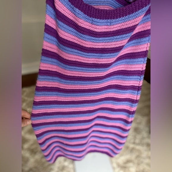 Y2K Halter Crochet Knit Dress Bold Fairy Grunge Vibrant Festival Boho Striped - Picture 6 of 10